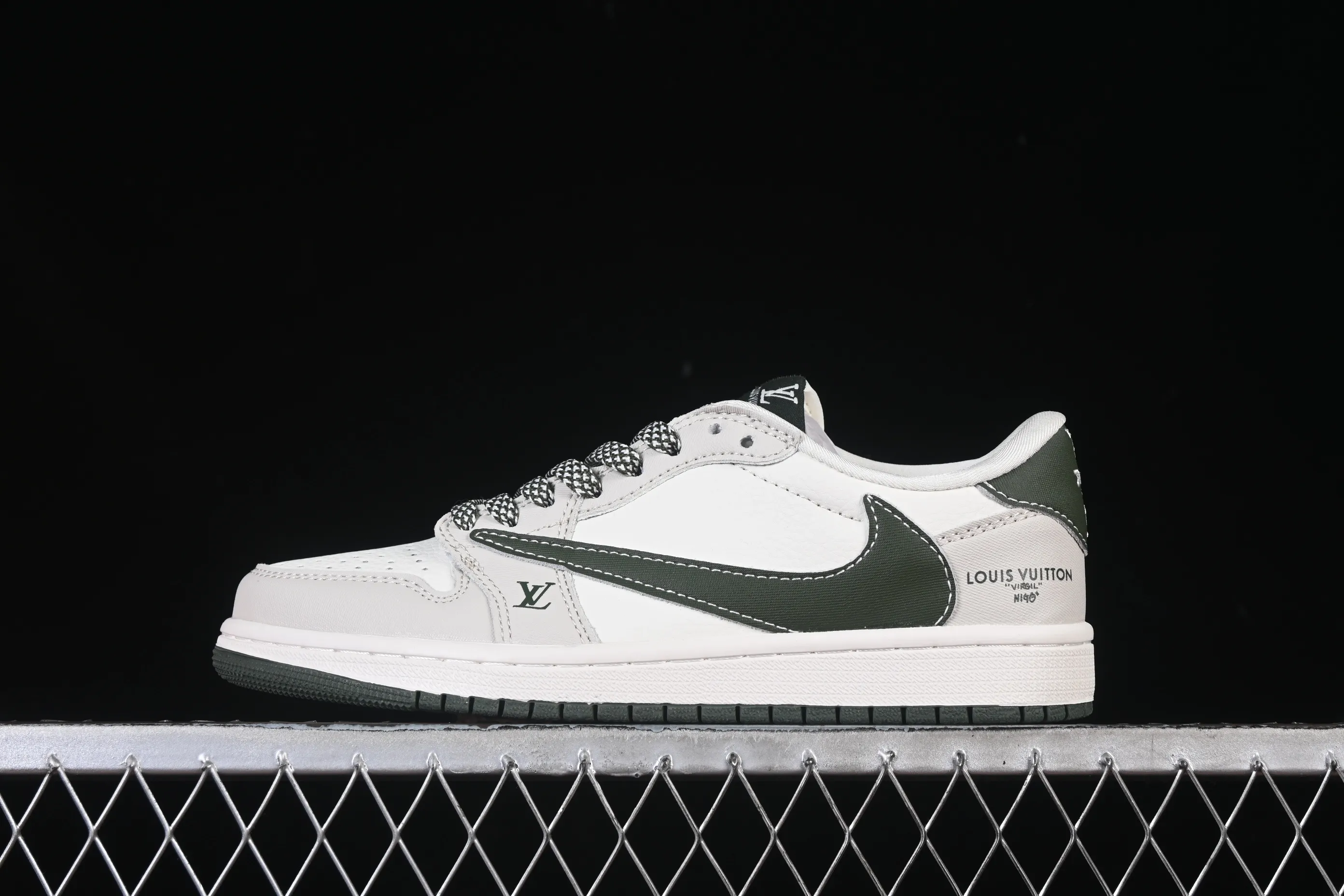 All categories Air Jordan Jordan series basketball shoes Air Jordan 1 Low High-end customized low-top sneakers Travis Scott x Fragment Design x Air Jordan 1 Low OG SP AJ1 Joe 1 LV joint beige army green tree pattern low-top cultural casual sneakers JW1188-150
